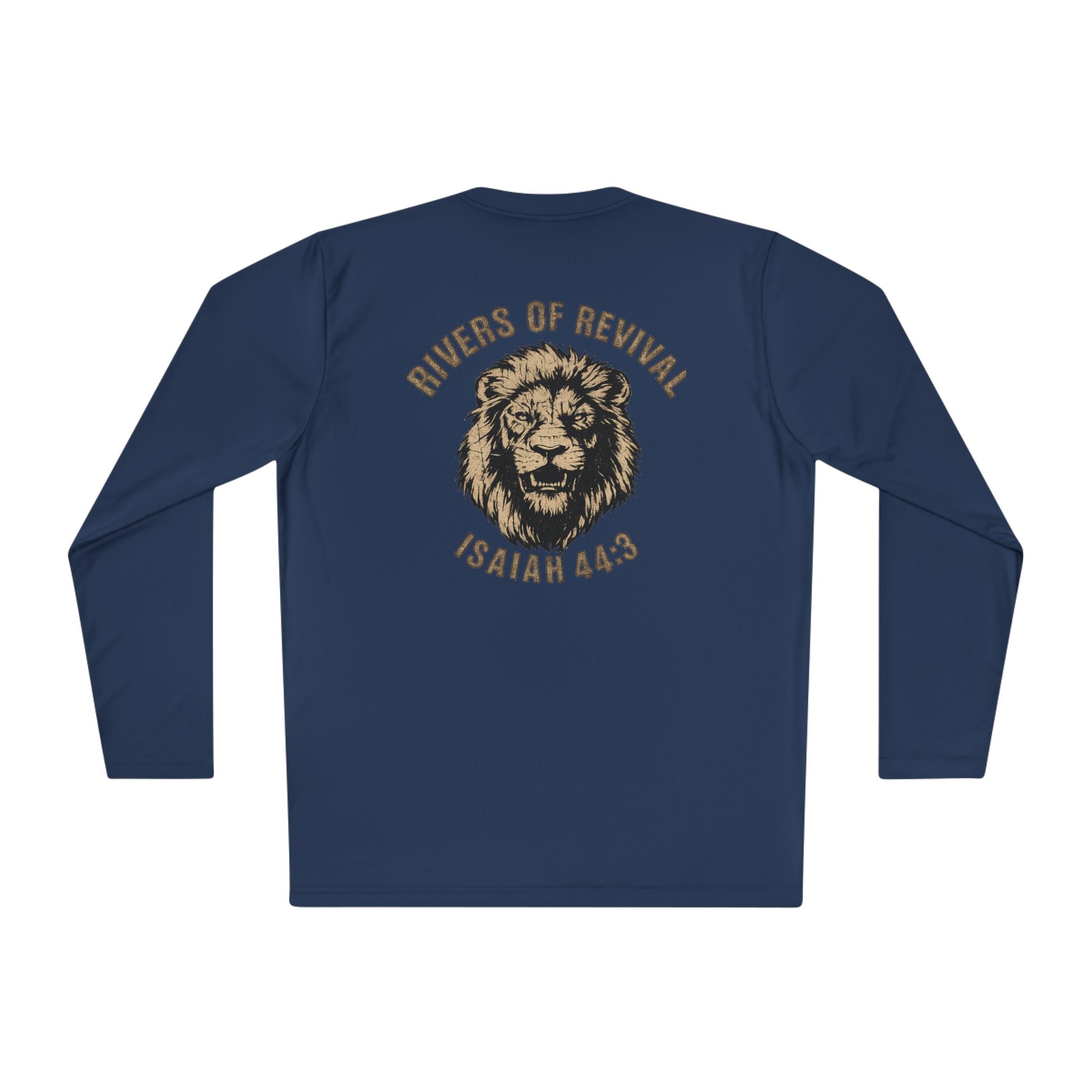 Rivers of Revival Long Sleeve Tee — "ROR" Lion Graphic with Isaiah 44:3