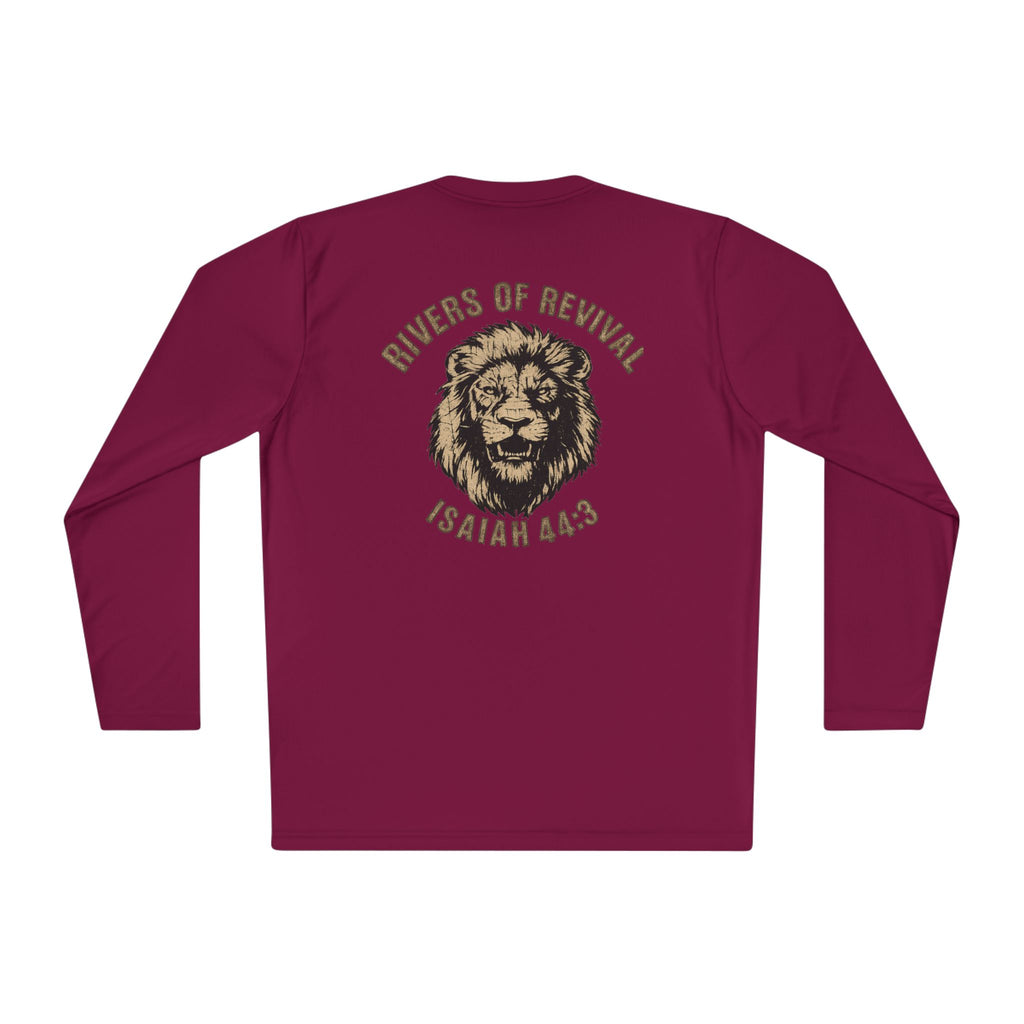 Rivers of Revival Long Sleeve Tee — "ROR" Lion Graphic with Isaiah 44:3