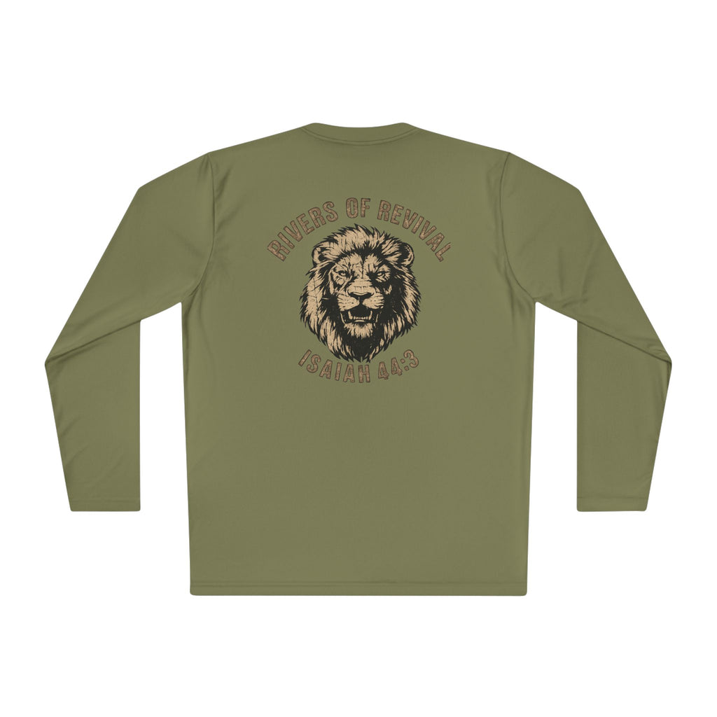 Rivers of Revival Long Sleeve Tee — "ROR" Lion Graphic with Isaiah 44:3