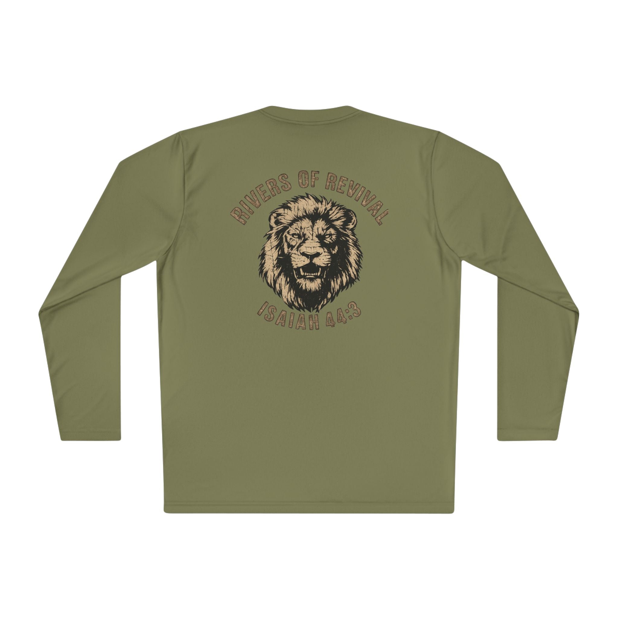 Rivers of Revival Long Sleeve Tee — "ROR" Lion Graphic with Isaiah 44:3