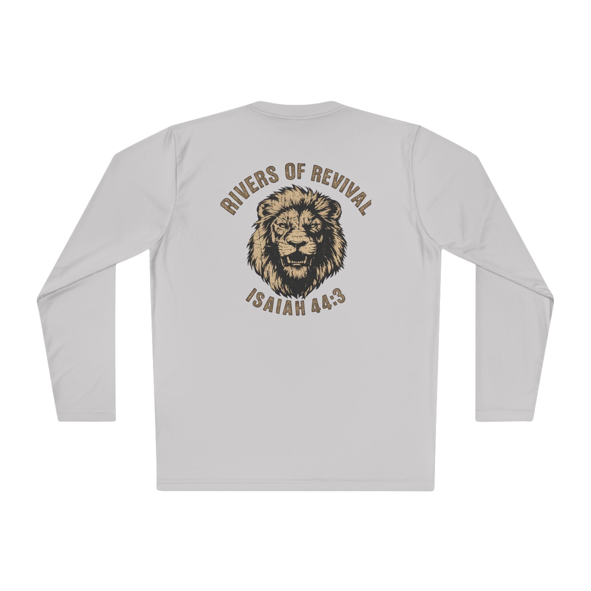 Rivers of Revival Long Sleeve Tee — "ROR" Lion Graphic with Isaiah 44:3